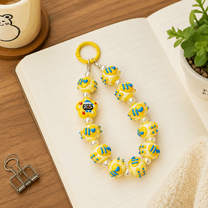 Yellow Cartoon Bead Keychain - 4