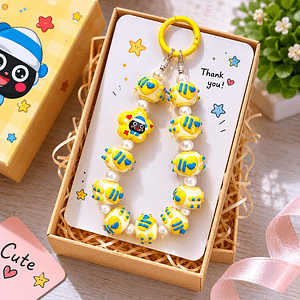 Yellow Cartoon Bead Keychain - 6